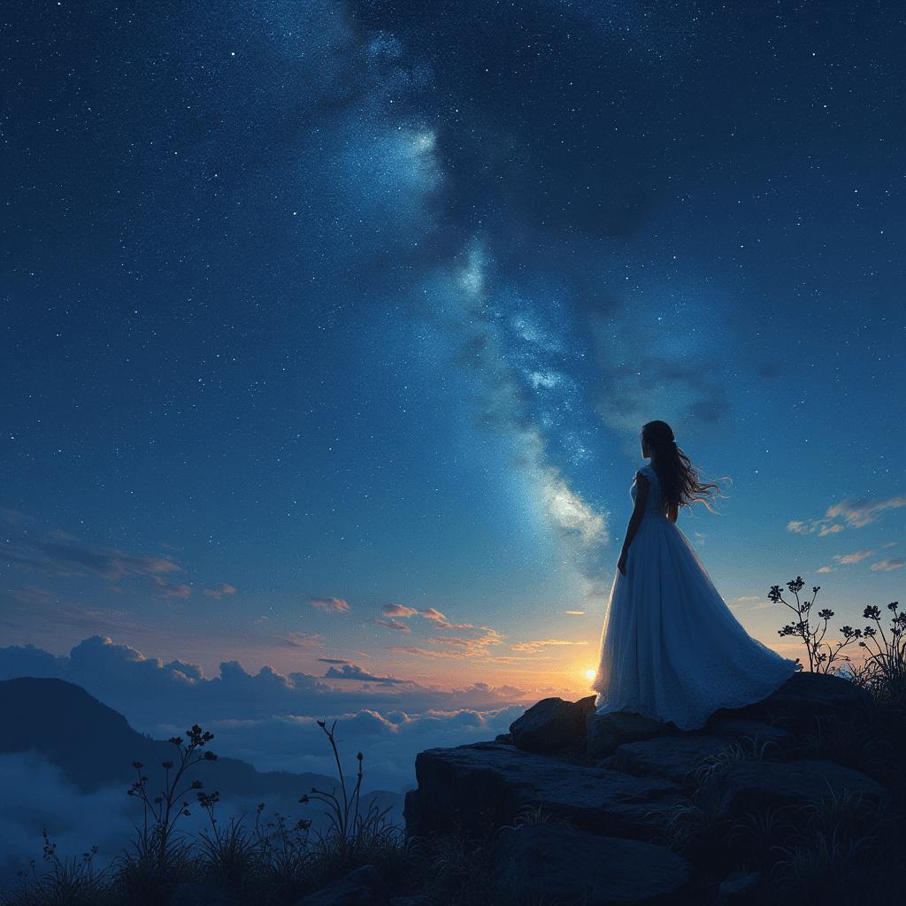 the princess looks at the starry sky