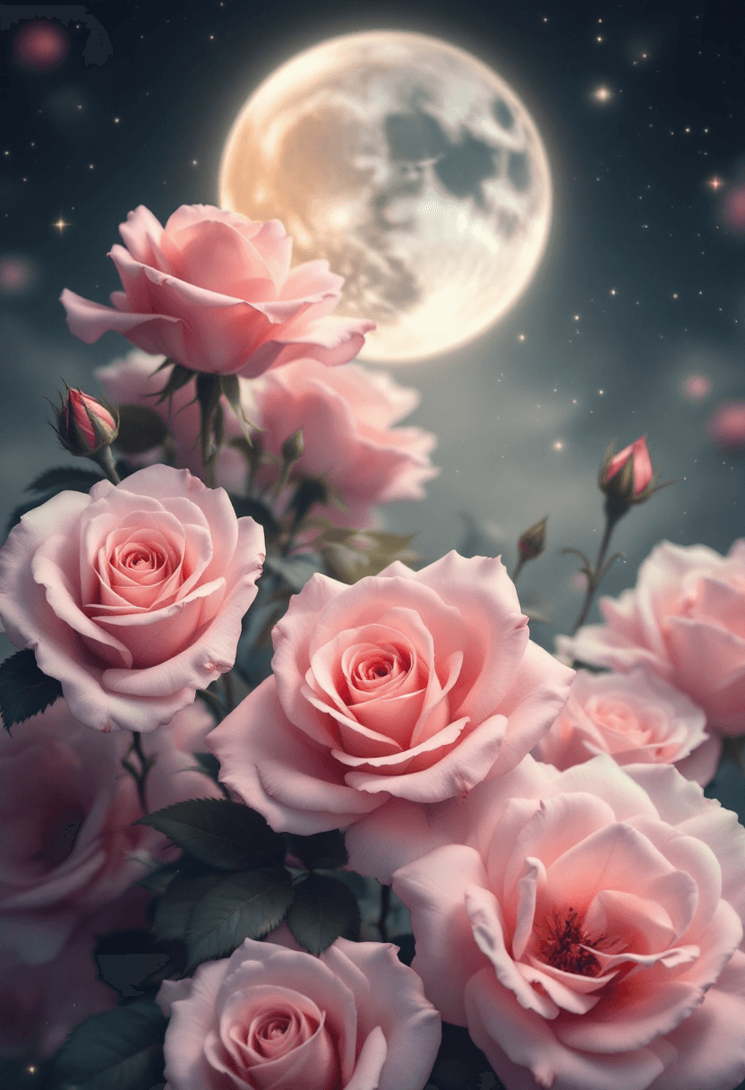 divine feminine Poster background hd half moon ,roses , soft slick