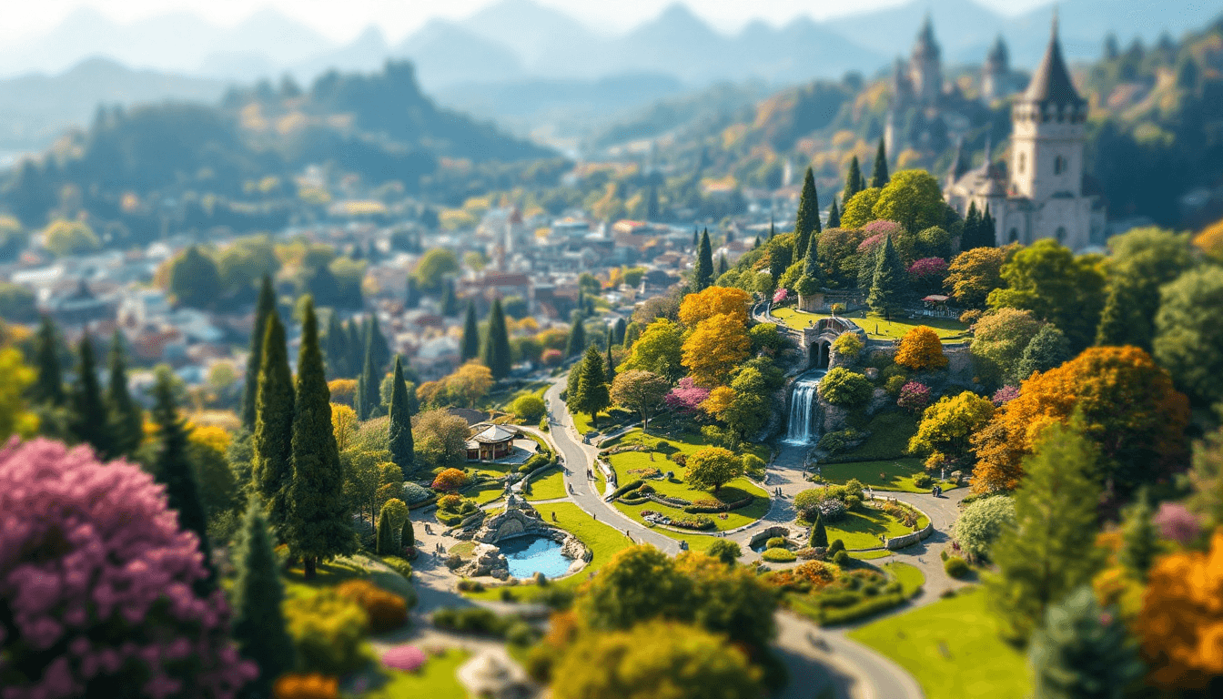 Tilt-shift, parks, natural wonders, bright and cheerful, ultra-high definition, high saturation, clean bright colors, rich details, 8K