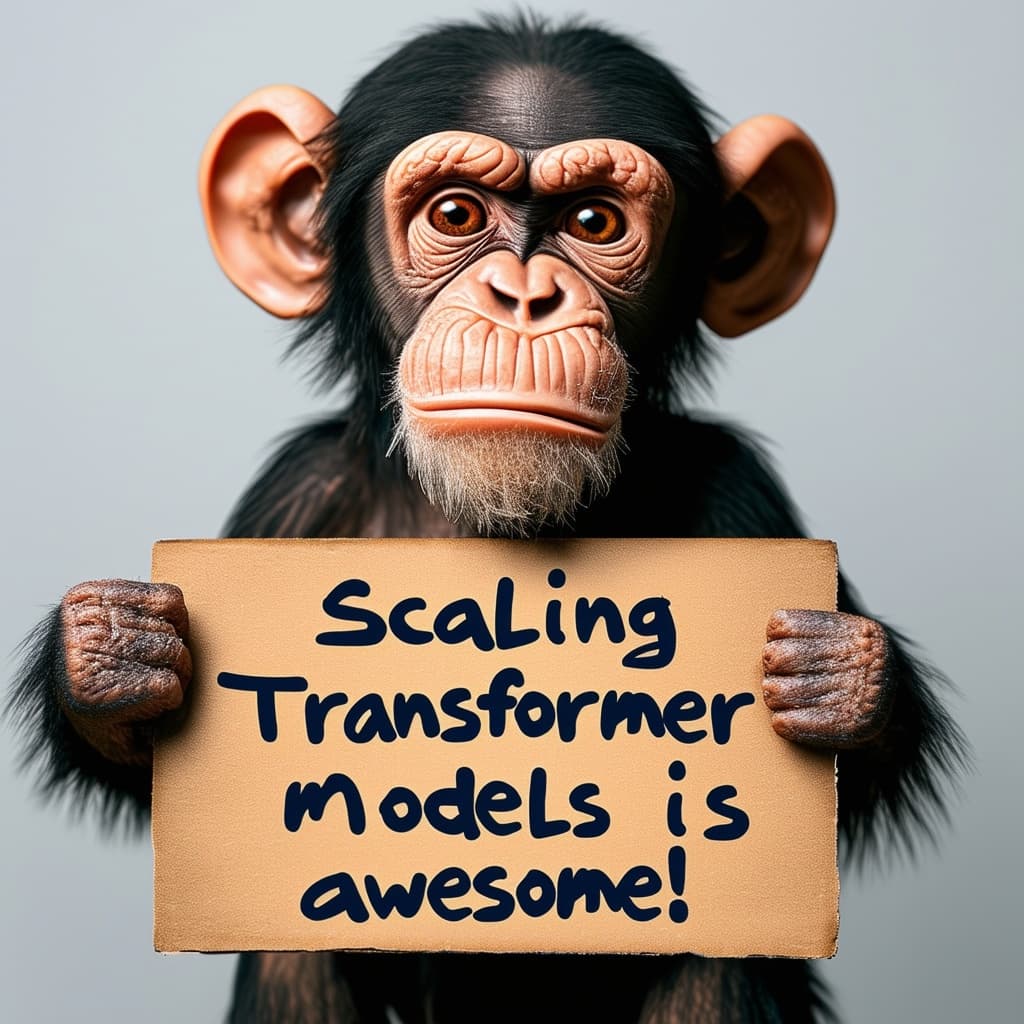 Example 8: a monkey holding a sign reading "Scaling transformer models is awesome!"