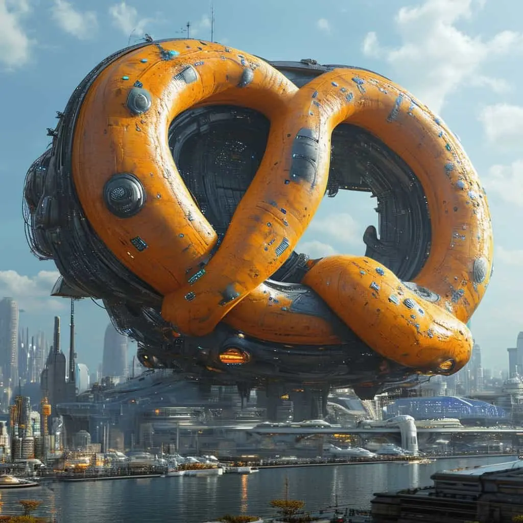 Example 1: A massive alien space ship that is shaped like a pretzel