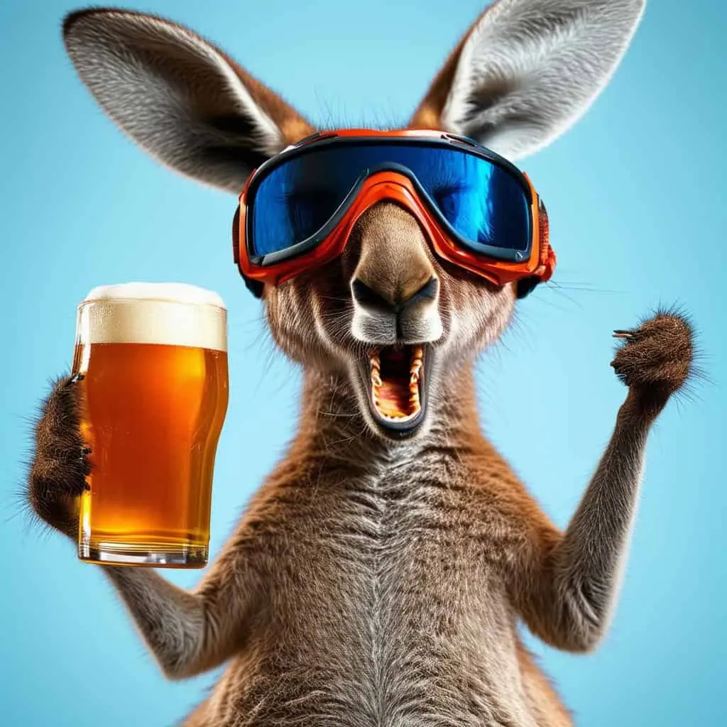 Example 2: a kangaroo holding a beer, wearing ski goggles, and passionately singing silly songs